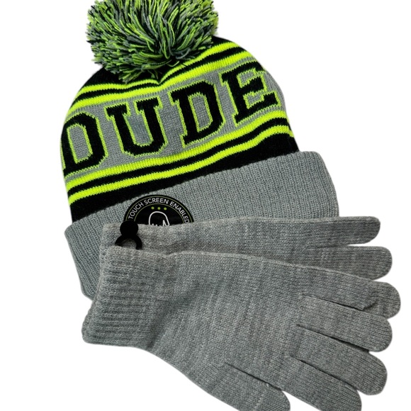 Dude Gray Hat & Gloves Age 10-12 Size Medium - Picture 1 of 8